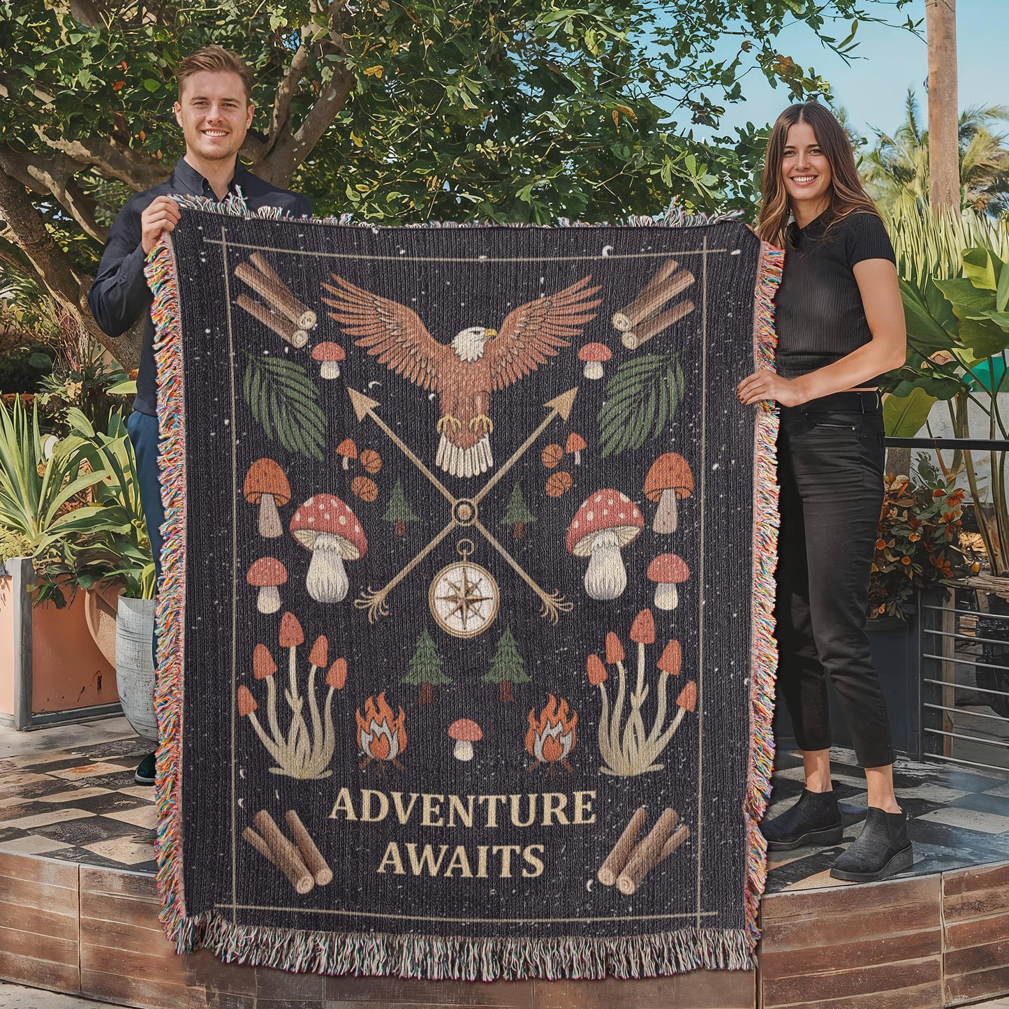 Adventure Awaits Woven Blanket – Travel Themed Gift