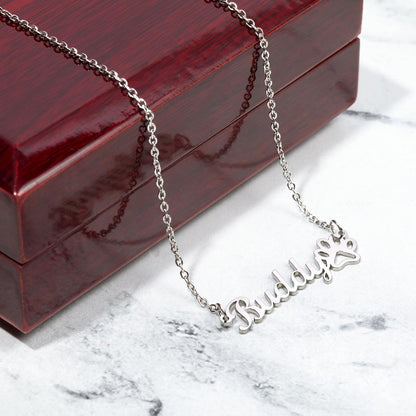 Classic Paw Print Name Necklace – Paw Print Necklace | Personalized Pet Necklace
