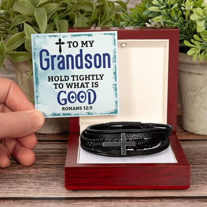 Men’s Cross Bracelet – Leather Faith Gift