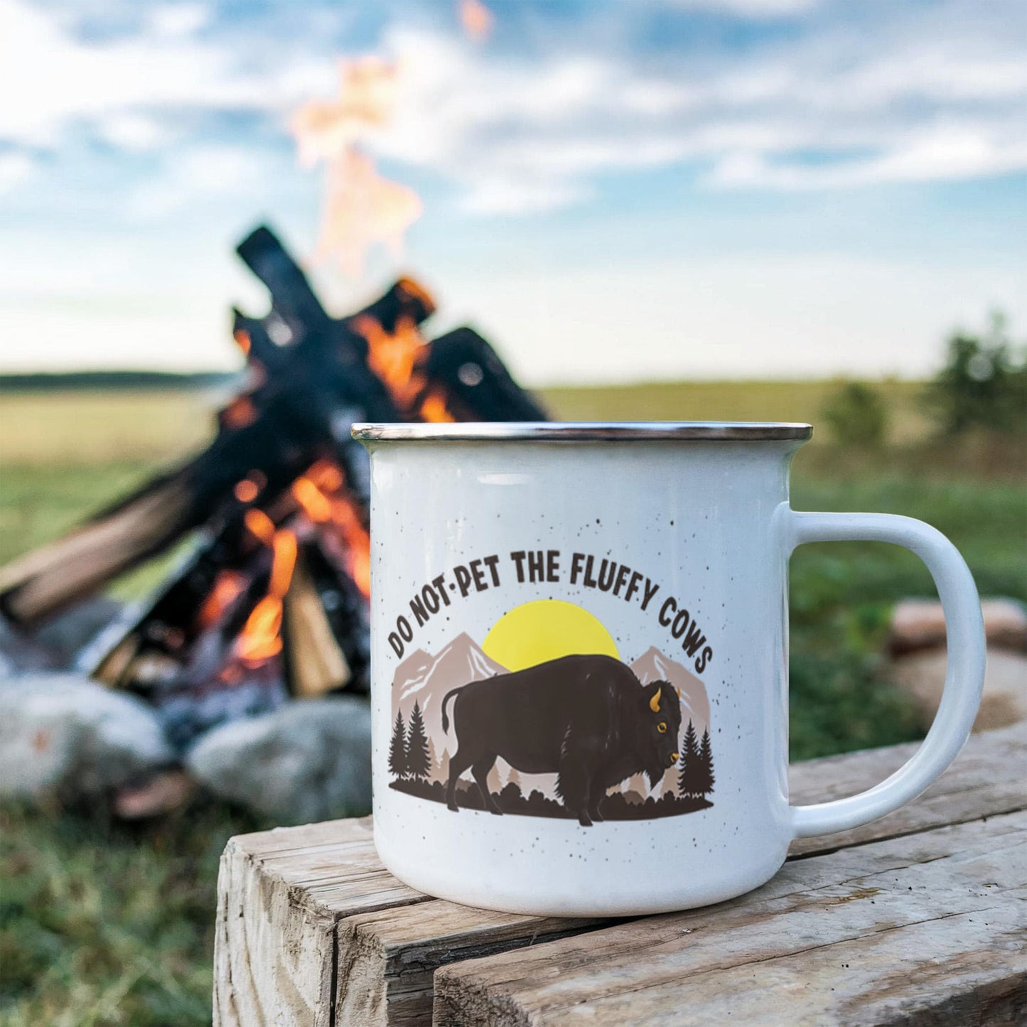Camping Mug – Fluffy Cows Cute Animal Enamel Camping Mug