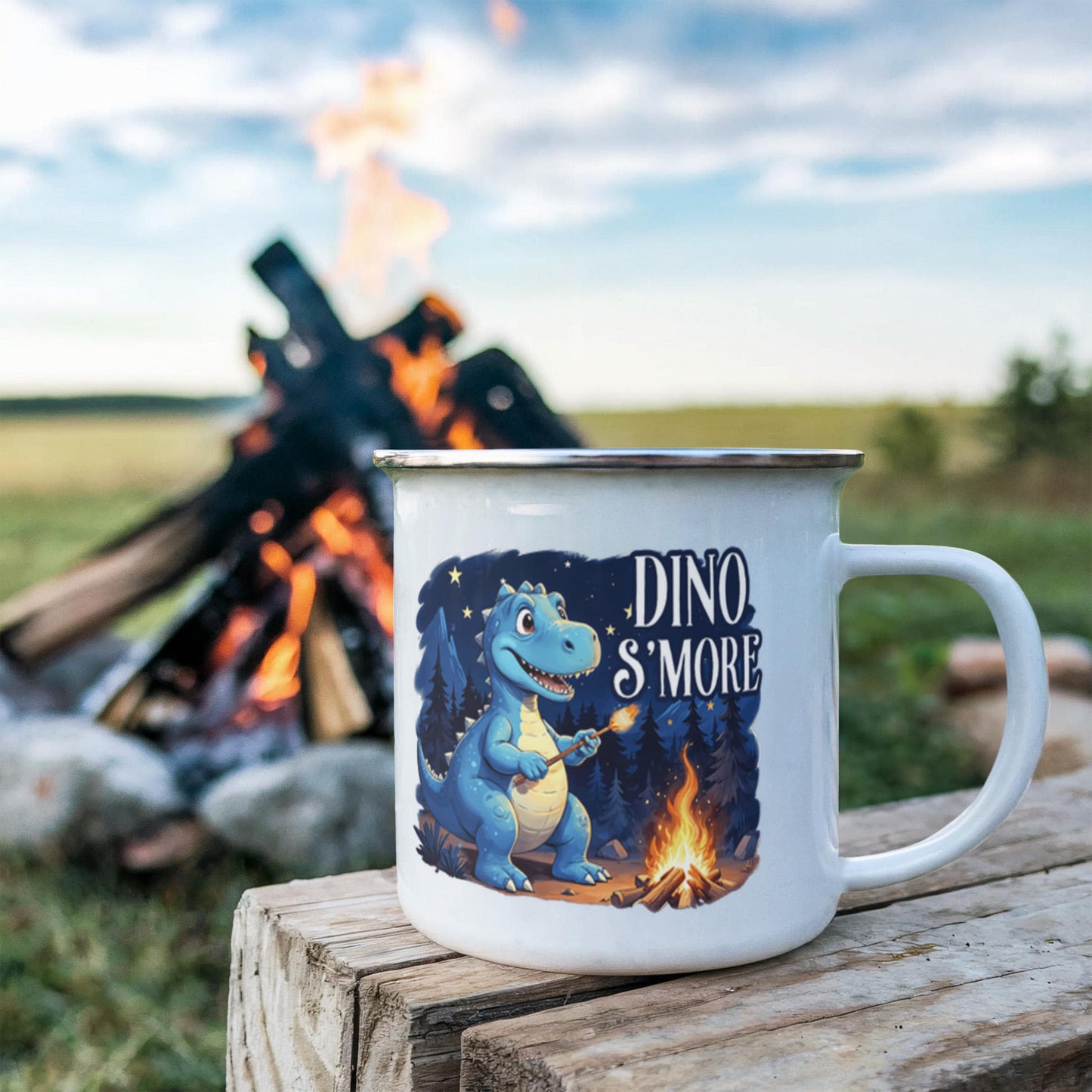 Camping Mug – Dino S’mores Enamel Mug