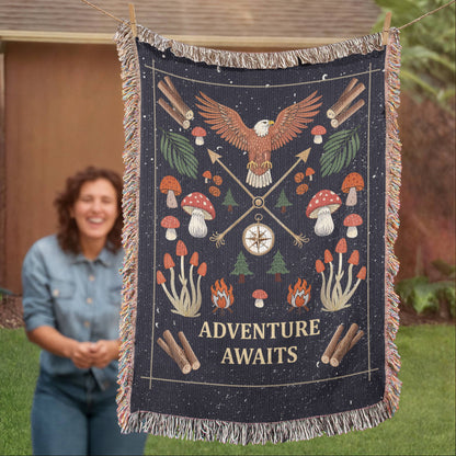 Adventure Awaits Woven Blanket – Travel Themed Gift