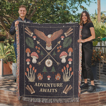 Adventure Awaits Woven Blanket – Travel Themed Gift