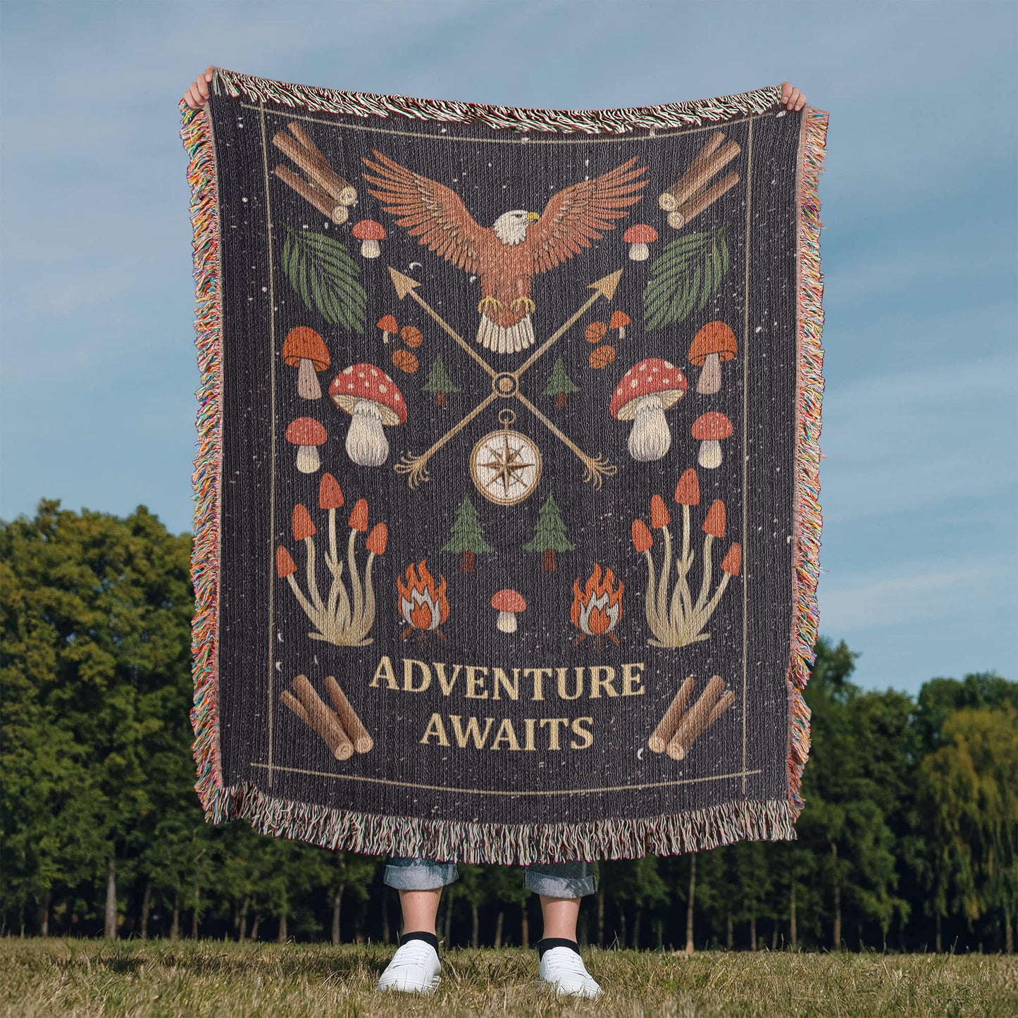 Adventure Awaits Woven Blanket – Travel Themed Gift