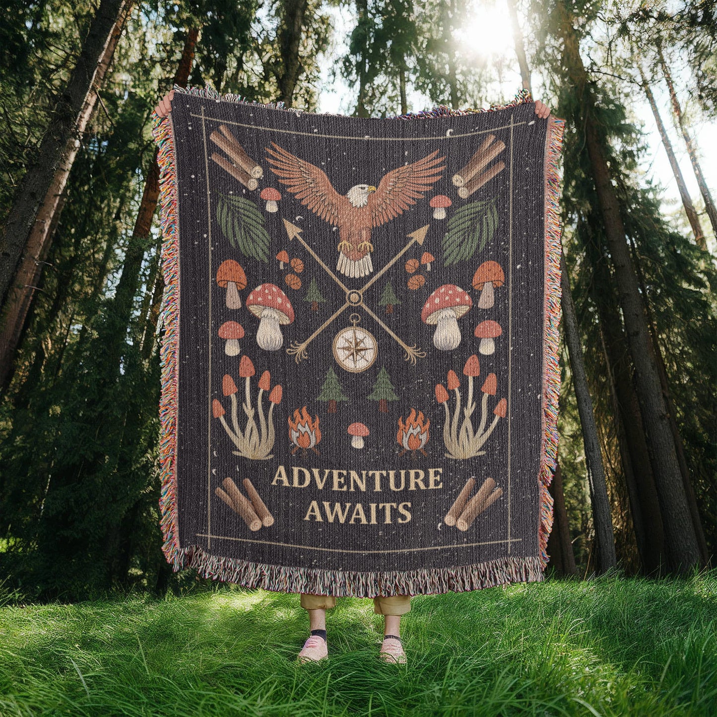 Adventure Awaits Woven Blanket – Travel Themed Gift